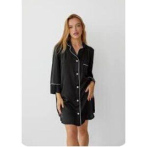 Aimee Kestenberg Black & White Letter Contrast Button Down Nightgown size S